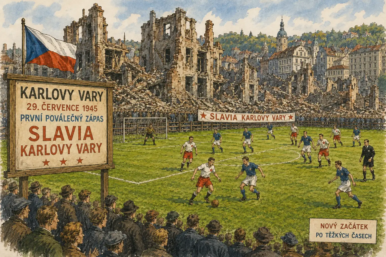 První poválečný výkop - Slavia Karlovy Vary vstoupila do Poháru Osvobození